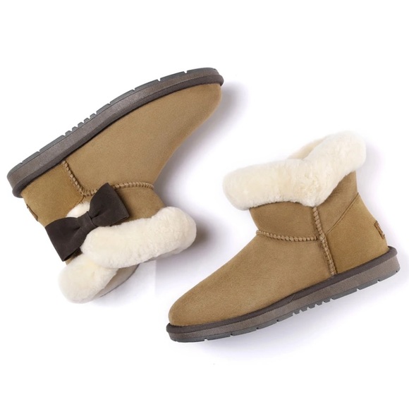 Ugg Mini Side Bow Short Brown Booties Size 6 - Picture 4 of 7